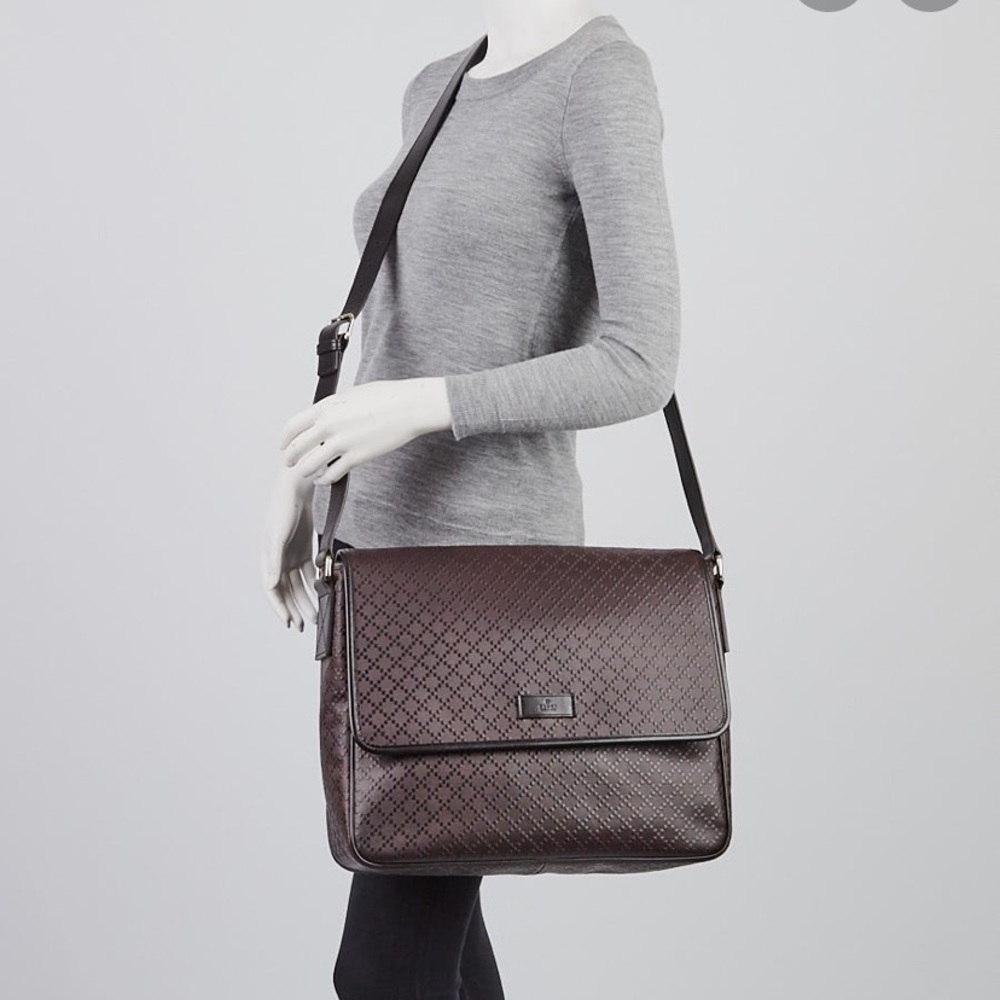 Gucci Dark Brown Diamanté leather messenger bag